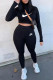 Black Fashion Casual Print Patchwork O Neck Long Sleeve Two Pieces
