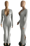 Red Sexy Solid Patchwork Slit V Neck Straight Jumpsuits