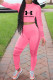 Pink Fashion Sportswear Solid Letter O Neck Long Sleeve Two Pieces
