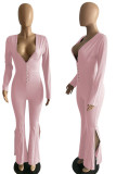 Red Sexy Solid Patchwork Slit V Neck Straight Jumpsuits