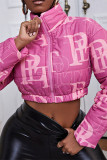 Pink Fashion Casual Print Cardigan Mandarin Collar Outerwear