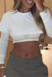 White Fashion Casual Solid Patchwork O Neck Tops