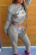 Grey Fashion Street Letter Hot Drill O Neck Long Sleeve Two Pieces