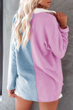 Blue Casual Solid Patchwork Pocket Buckle Turndown Collar Tops