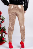 Apricot Fashion Party Solid Sequins Sequined Skinny Mid Bottoms