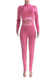 Pink Casual Sportswear Print Patchwork Half A Turtleneck Long Sleeve Two Pieces