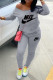 Grey Fashion Sportswear Print Patchwork Oblique Collar Long Sleeve Two Pieces