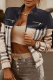 Colour Fashion Plaid Patchwork Zipper Collar Outerwear
