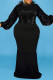 Black Fashion Plus Size Patchwork Sequins O Neck Long Sleeve Evening Dress