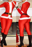 Red Fashion Casual Patchwork Basic Half A Turtleneck Skinny Jumpsuits (Have Christmas Hat)