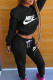 Black Fashion Street Print Letter O Neck Long Sleeve Two Pieces