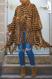 Leopard Print Street Print Leopard Tassel Split Joint O Neck Tops