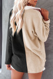 Blue Casual Solid Patchwork Pocket Buckle Turndown Collar Tops