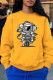 Yellow Street Cute Character Patchwork O Neck Tops