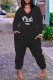 Black Fashion Casual Letter Print Pocket V Neck Regular Jumpsuits