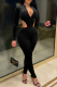 Black Sexy Solid Hollowed Out V Neck Skinny Jumpsuits