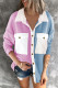Blue Casual Solid Patchwork Pocket Buckle Turndown Collar Tops