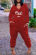 Red Fashion Casual Letter Print Pocket V Neck Regular Jumpsuits