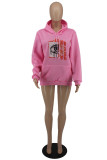 Pink Fashion Casual Print Basic Hooded Collar Tops