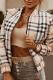 Brown Casual Plaid Patchwork Zipper Collar Outerwear