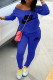 Blue Fashion Sportswear Print Patchwork Oblique Collar Long Sleeve Two Pieces