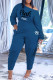 Blue Fashion Casual Letter Print Pocket Oblique Collar Long Sleeve Two Pieces