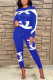 Blue Sportswear Print Patchwork O Neck Long Sleeve Two Pieces