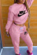 Pink Fashion Street Print Letter O Neck Long Sleeve Two Pieces