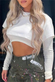 White Fashion Casual Solid Patchwork O Neck Tops