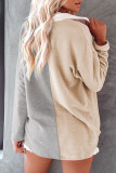Blue Casual Solid Patchwork Pocket Buckle Turndown Collar Tops