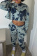 Blue Casual Print Patchwork O Neck Long Sleeve Two Pieces