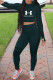 Ink Green Fashion Sportswear Solid Letter O Neck Long Sleeve Two Pieces