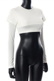White Fashion Casual Solid Patchwork O Neck Tops