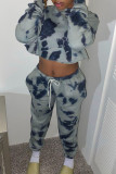 Blue Casual Print Patchwork O Neck Long Sleeve Two Pieces