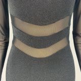 Black Sexy Solid Patchwork See-through O Neck One Step Skirt Dresses