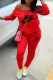 Red Fashion Sportswear Print Patchwork Oblique Collar Long Sleeve Two Pieces