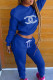 Blue Fashion Street Letter Hot Drill O Neck Long Sleeve Two Pieces