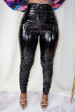Black Sexy Solid Patchwork Skinny High Waist Pencil Solid Color Bottoms