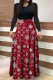 Deep Red Casual Print Patchwork O Neck A Line Dresses
