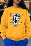 Yellow Casual Print Patchwork O Neck Tops