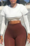 White Fashion Casual Solid Patchwork O Neck Tops