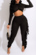 Black Casual Solid Tassel Patchwork O Neck Long Sleeve Two Pieces