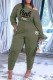 Light Green Fashion Casual Letter Print Pocket Oblique Collar Long Sleeve Two Pieces