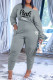 Light Gray Fashion Casual Letter Print Pocket Oblique Collar Long Sleeve Two Pieces