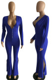 Red Sexy Solid Patchwork Slit V Neck Straight Jumpsuits
