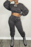 Coffee Fashion Casual Solid Basic O Neck Long Sleeve Two Pieces
