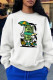 White Casual Street Print Patchwork O Neck Tops