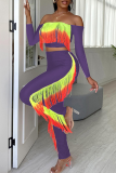 Green Sexy Solid Tassel Strapless Long Sleeve Two Pieces