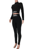Pink Casual Sportswear Print Patchwork Half A Turtleneck Long Sleeve Two Pieces