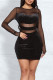 Black Sexy Solid Patchwork See-through O Neck One Step Skirt Dresses